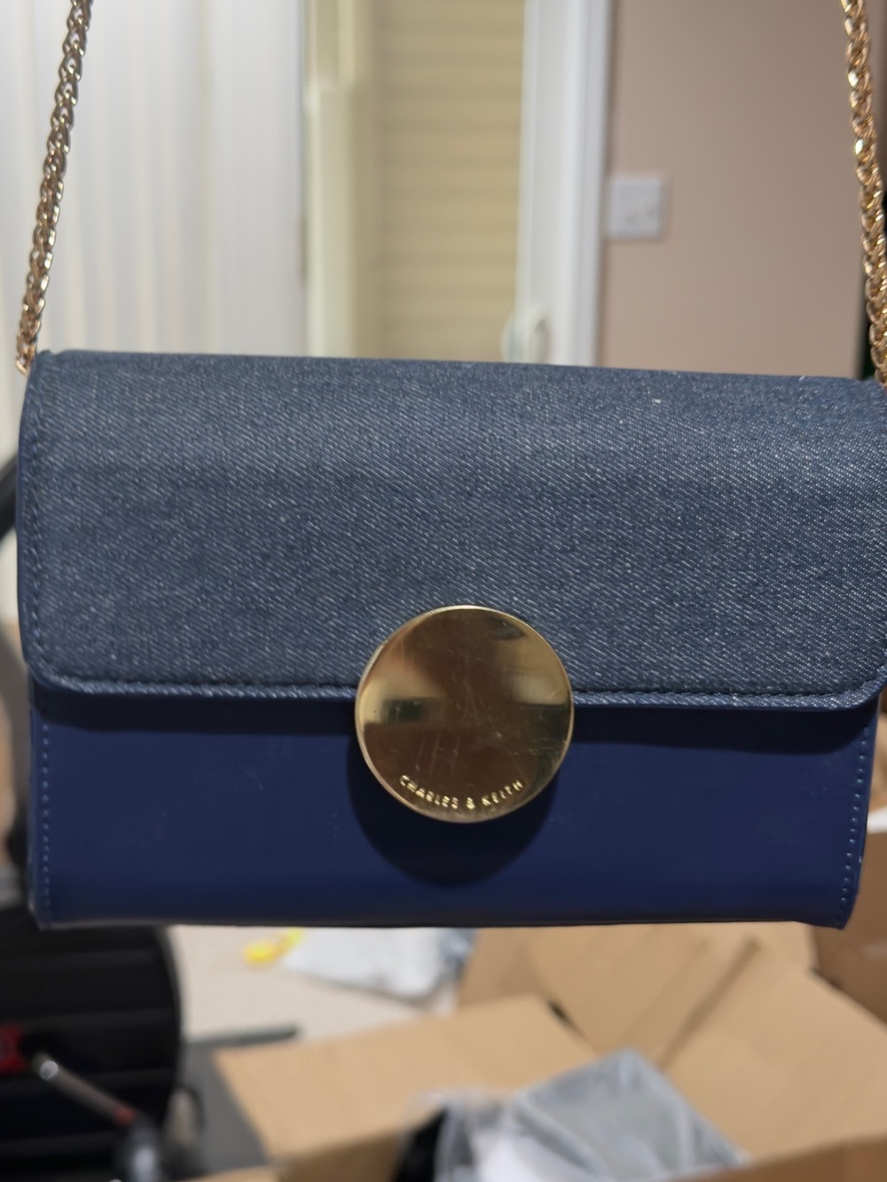 Charles & Keith Denim-Trim Navy Crossbody with Gold Hardware - Picture 15 of 17